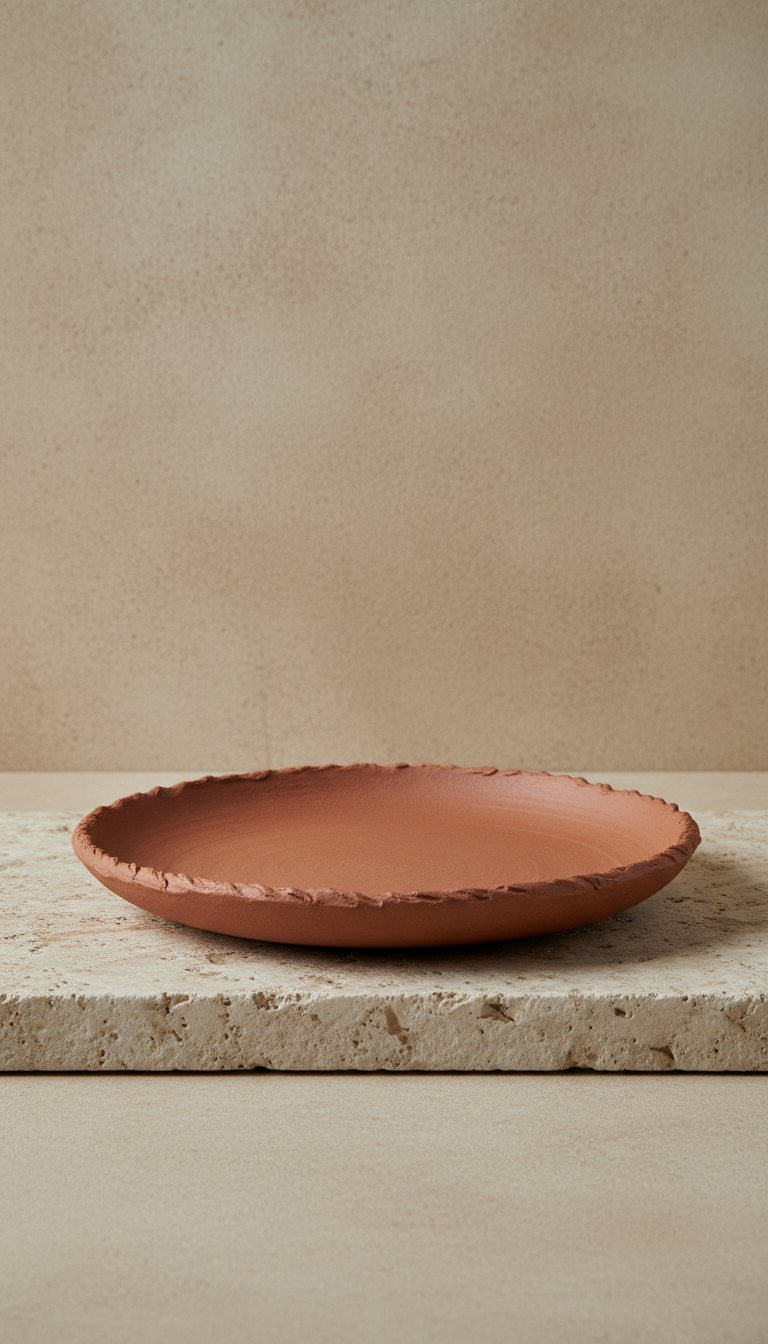 Burnt sienna serving plate with raw edge